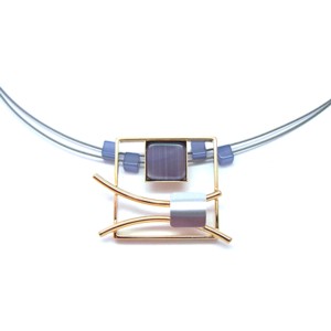 Purple Shiny Two-tone Crono Design Square Necklace
